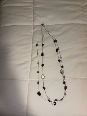 Layered Beaded Women's Necklace in Deep Wine and Gray